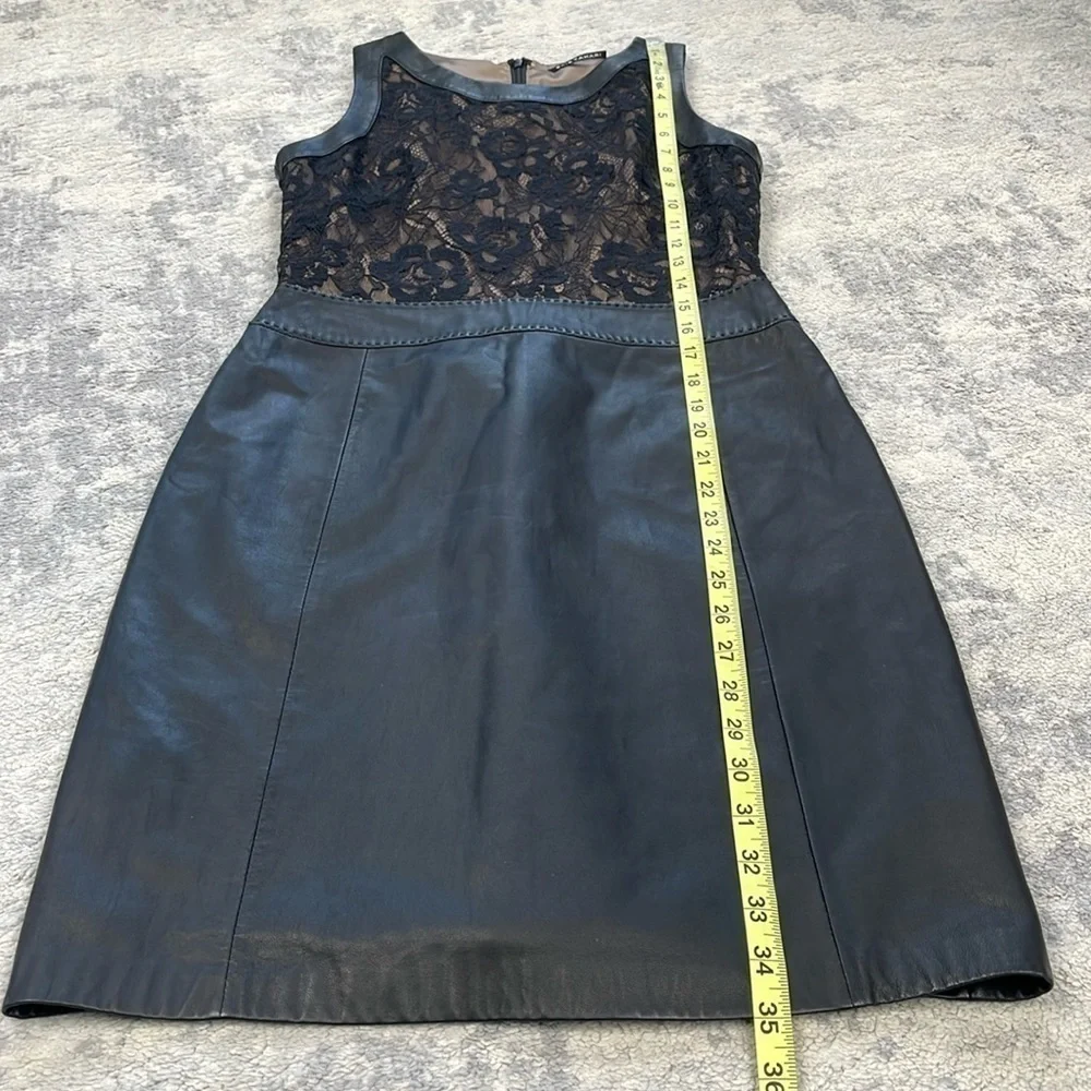 Elie Tahari Leather and Lace Sleeveless Sheath Dress Career Office LBD Sz 4